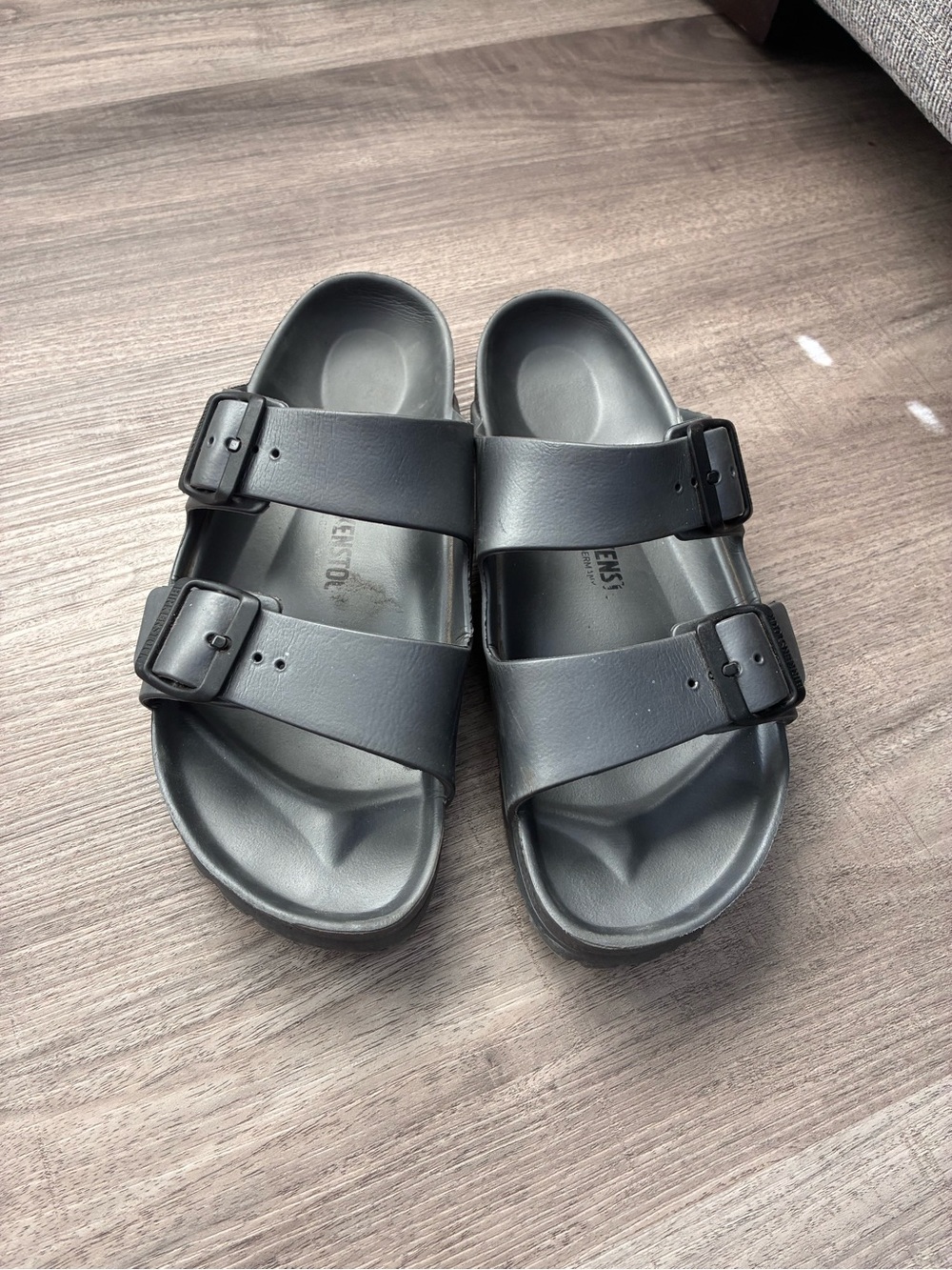 dark metallic gray Birkenstock Arizona EVA sandal